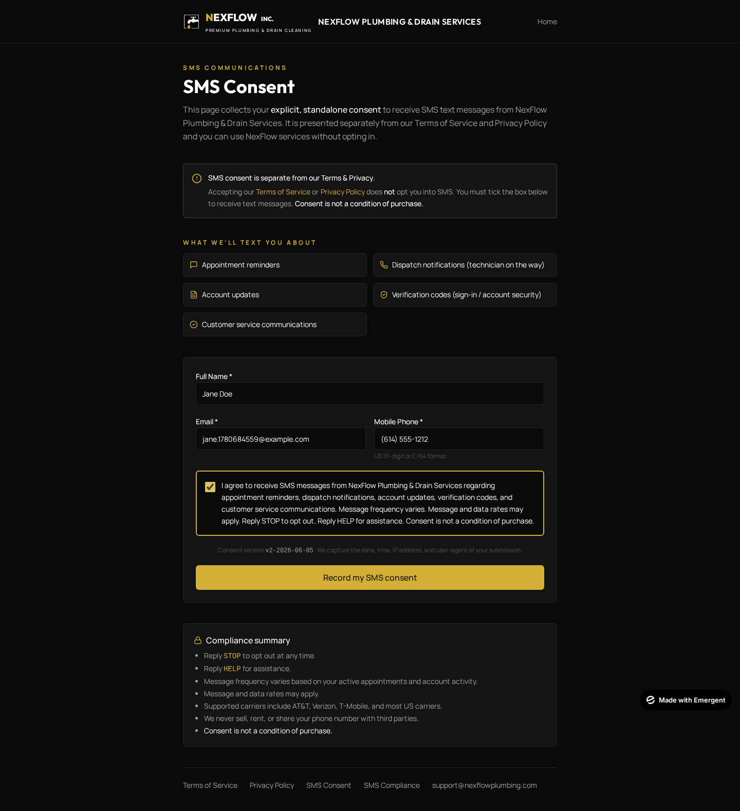 2. Verbatim consent checkbox — checked state