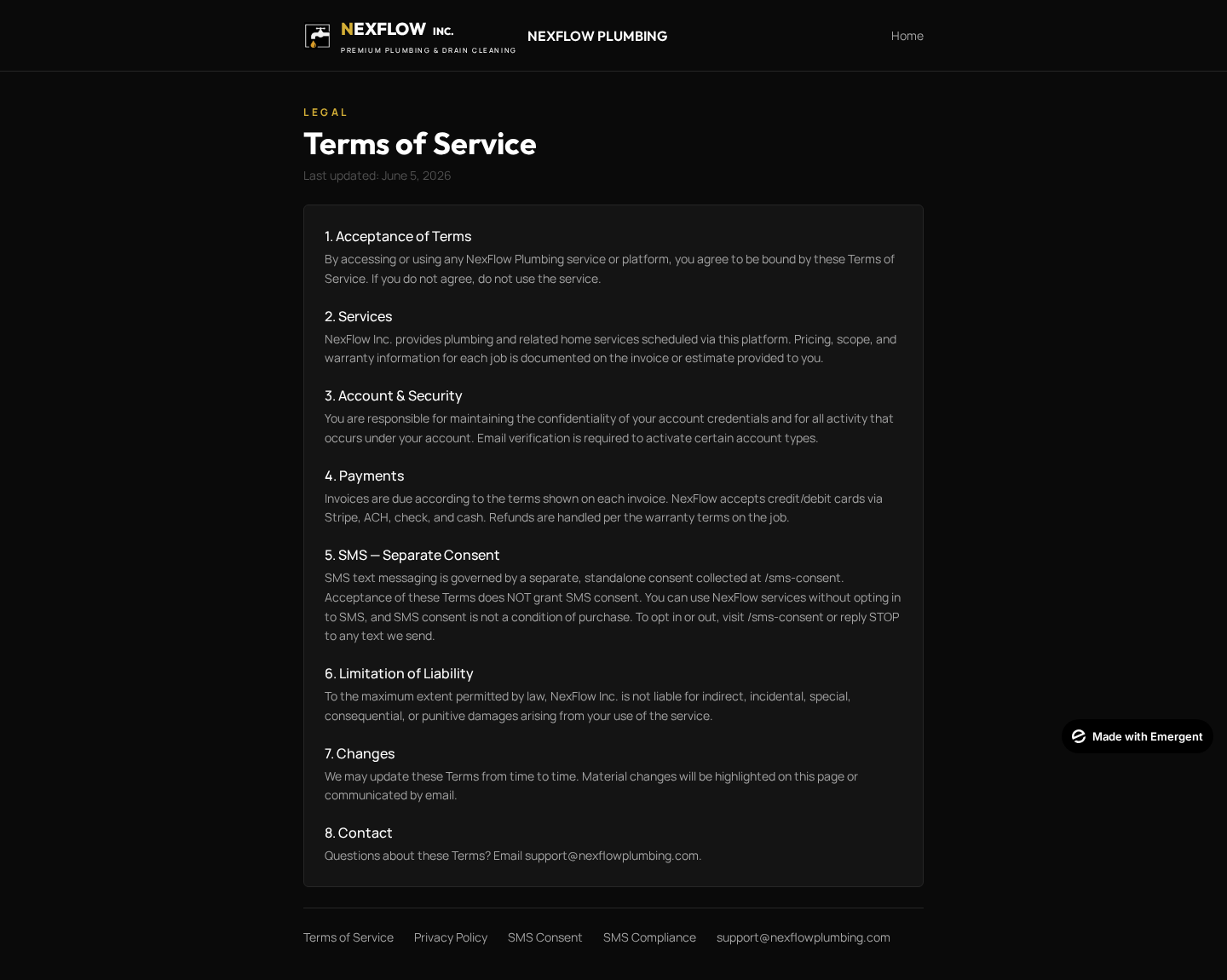 5. Terms of Service — no SMS bundling